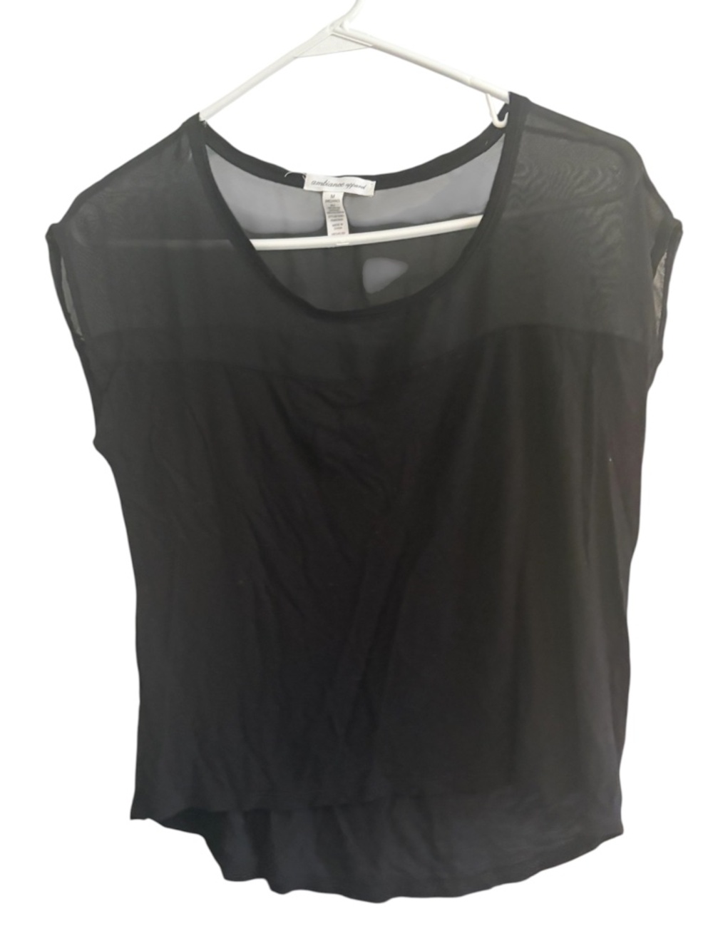 Black T-Shirt with Transparent Detail on Top | Size Medium